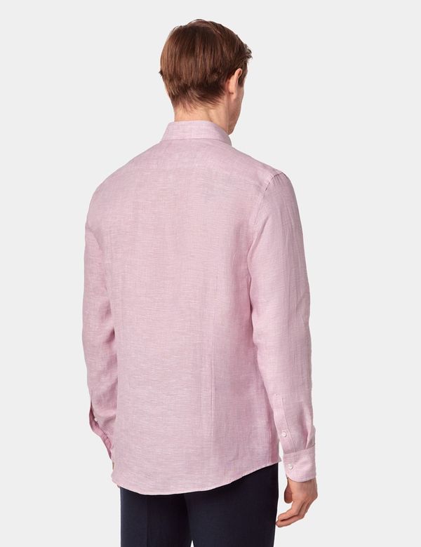 Men's Dusty Pink Linen Slim Shirt - Button Down Collar