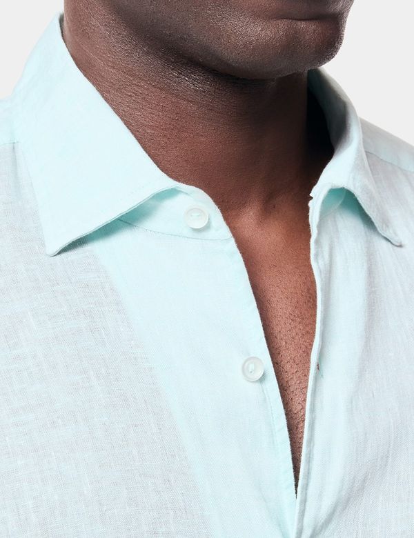 aqua green mens dress shirt Men's Slim Fit Extra-Fine Linen hotfix_embellishment