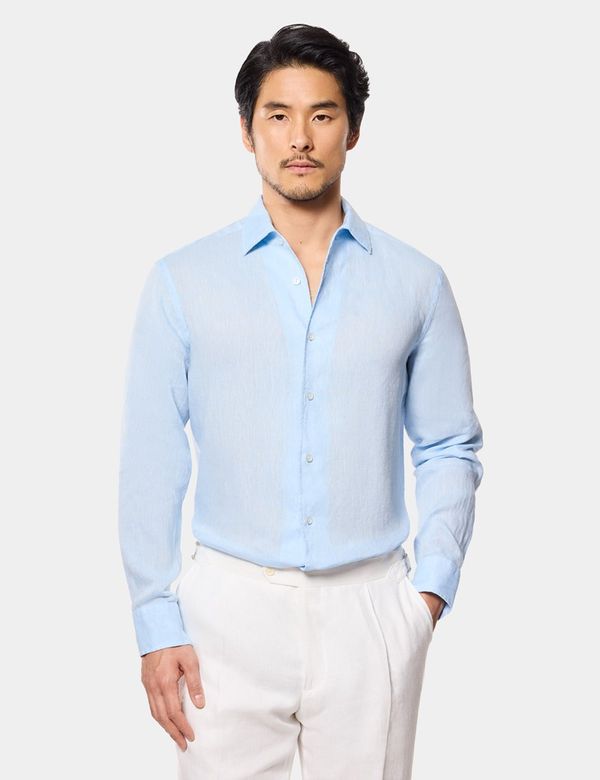 Slim Fit Light Blue Linen Shirt