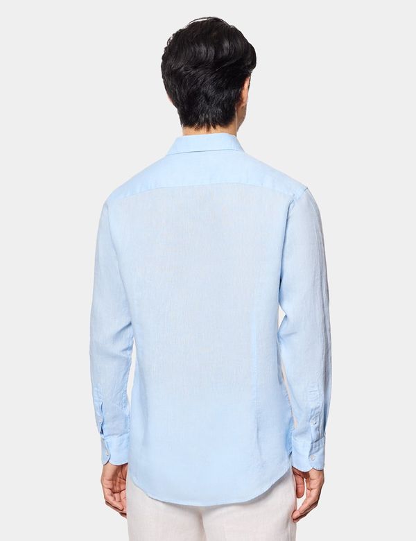 Hawes & Curtis Slim Fit Light Blue Linen Shirt | Plain | Men's
