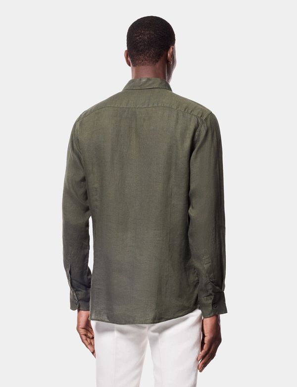 green slim fit dress shirt Hisdern Men's Dark Green Grandad Collar Shirt Wedding Regular Fit with Pocket 2XL main image 1