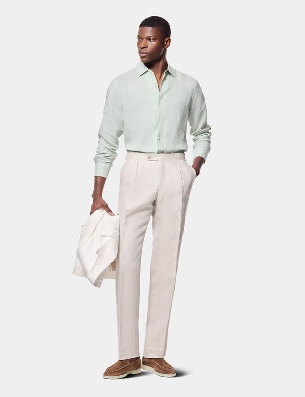 Hawes & Curtis Slim Fit Sage Green Linen Shirt | Plain | Men's