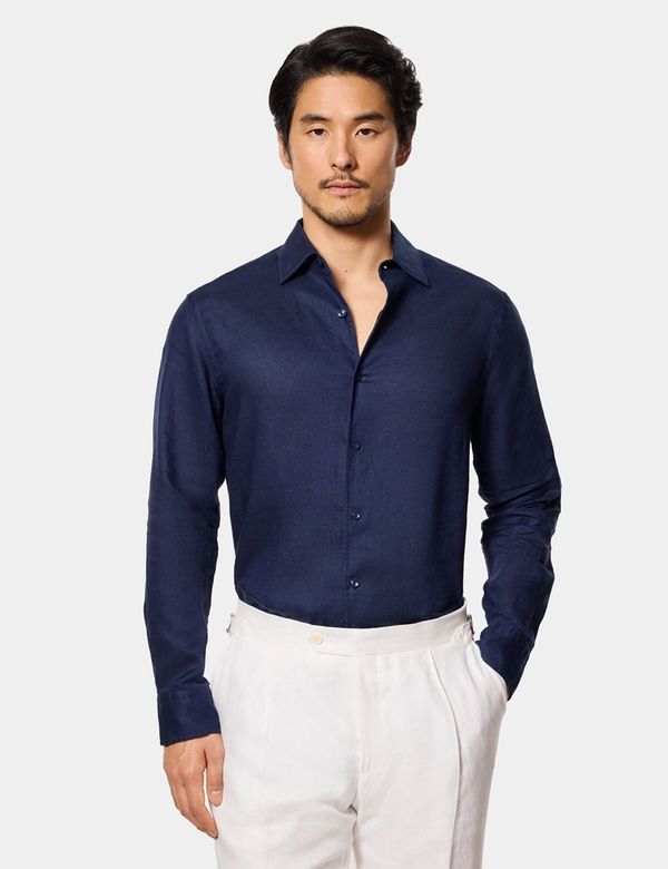 Slim Fit Navy Linen Shirt