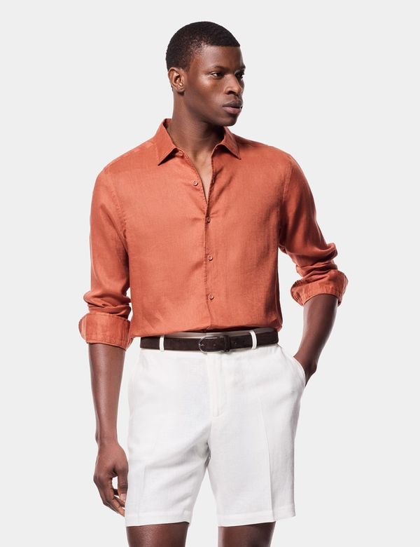 Slim Fit Rust Linen Shirt