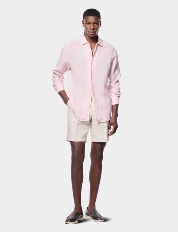 Hawes & Curtis Slim Fit Pink Linen Shirt | Plain | Men's