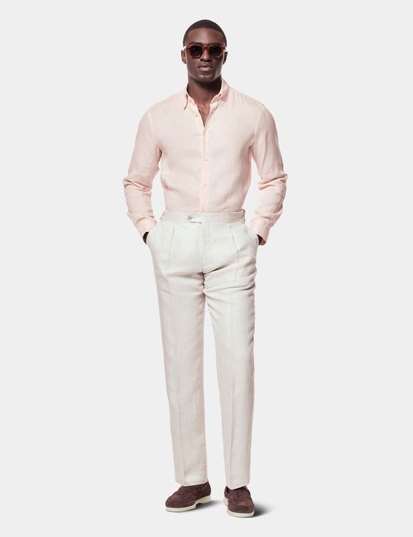 apricot men's dress shirt Men's Apricot Short Sleeve Linen and Cotton Shirt - Size XL