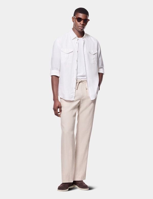 Men's Slim Fit White Linen Safari Shirt | Hawes & Curtis