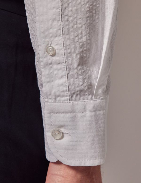 Men's White Seersucker Stripe Shirt - Full Cutaway Collar