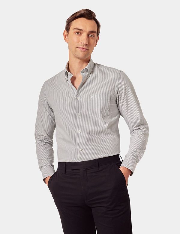 Men's Green & White Stripe Oxford Shirt - Button Down Collar