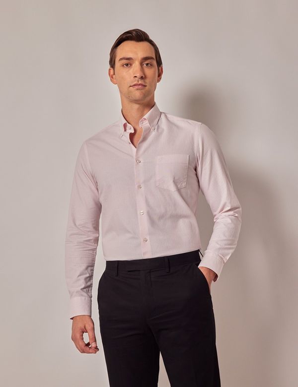 Men's Pink & White Stripe Oxford Shirt - Button Down Collar Men's Pink & White Stripe Oxford Shirt - Button Down Collar