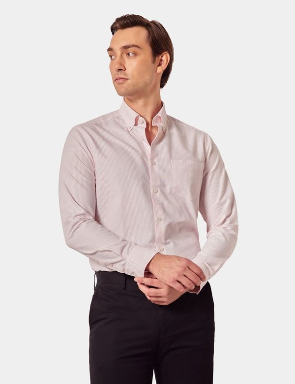 Regular Fit Pink & White Stripe Washed Oxford Shirt