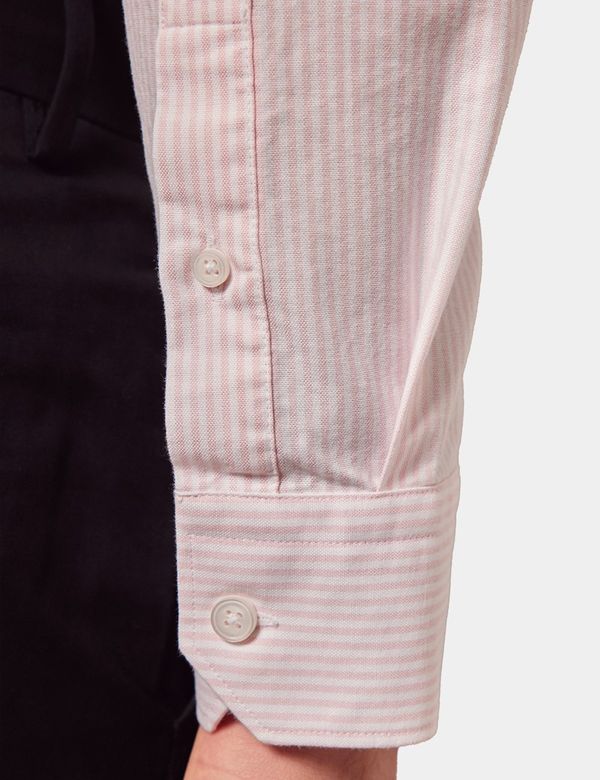 Men's Pink & White Stripe Oxford Shirt - Button Down Collar