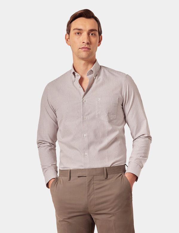 brown and white striped dress shirt Brown Striped Button Down Shirt