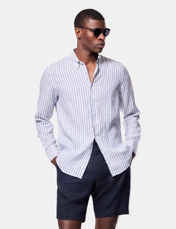 Slim Fit Navy & White Stripe Linen Shirt