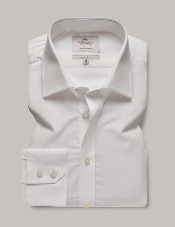 White Classic Shirt - Semi-Cutaway Collar | Hawes and Curtis
