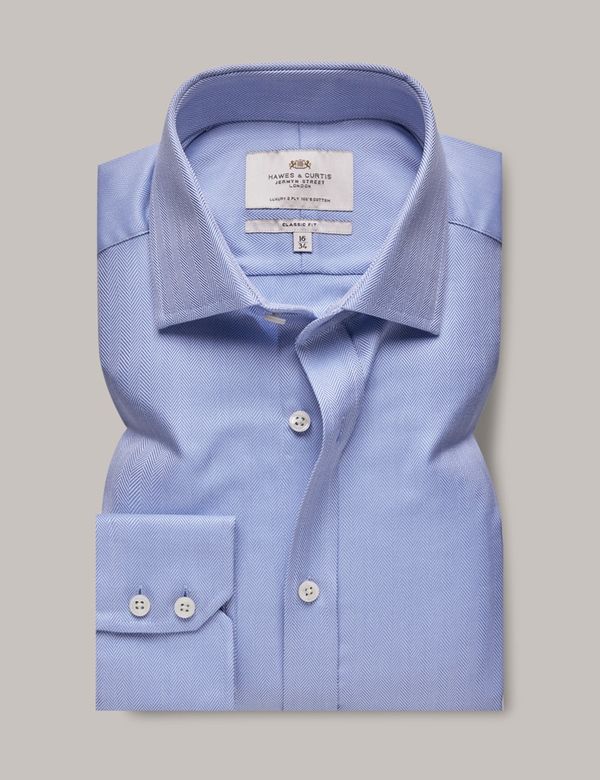Mens Herringbone Weave Peached Gingham Shirt in Heritage Blue