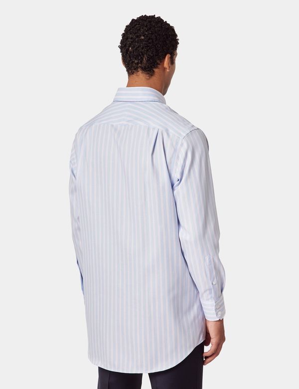 Men's Non-Iron Blue & Pink Bold Stripe Pin Point Oxford