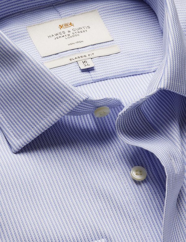 Classic Fit Blue & White Textured Stripe Non-Iron Shirt