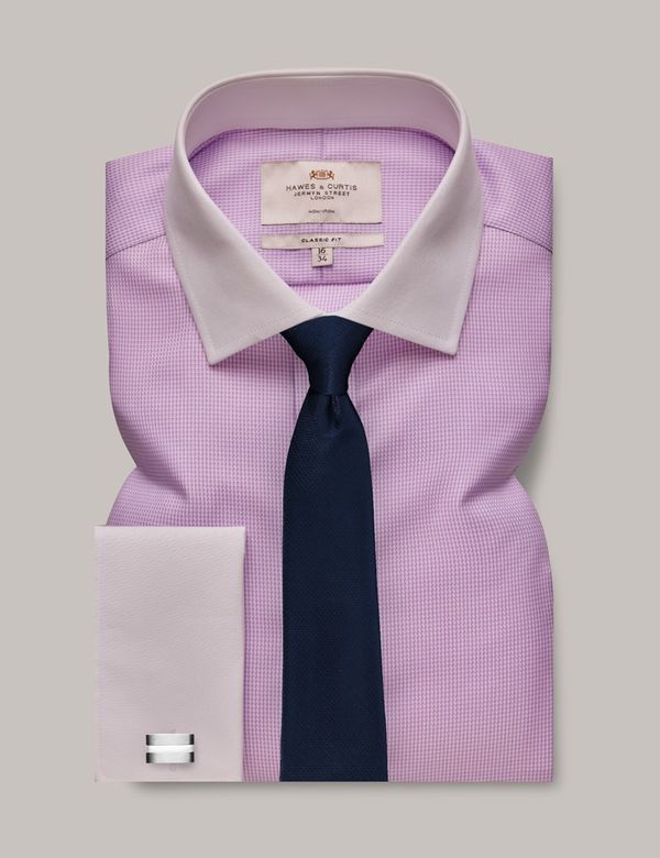 Men's Non-Iron Lilac & White Dogtooth Classic Shirt - White Collar and  French Cuff