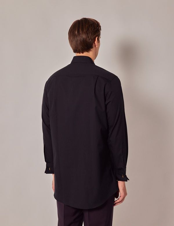 Men's Black Poplin Classic Fit Shirt - Concealed Placket