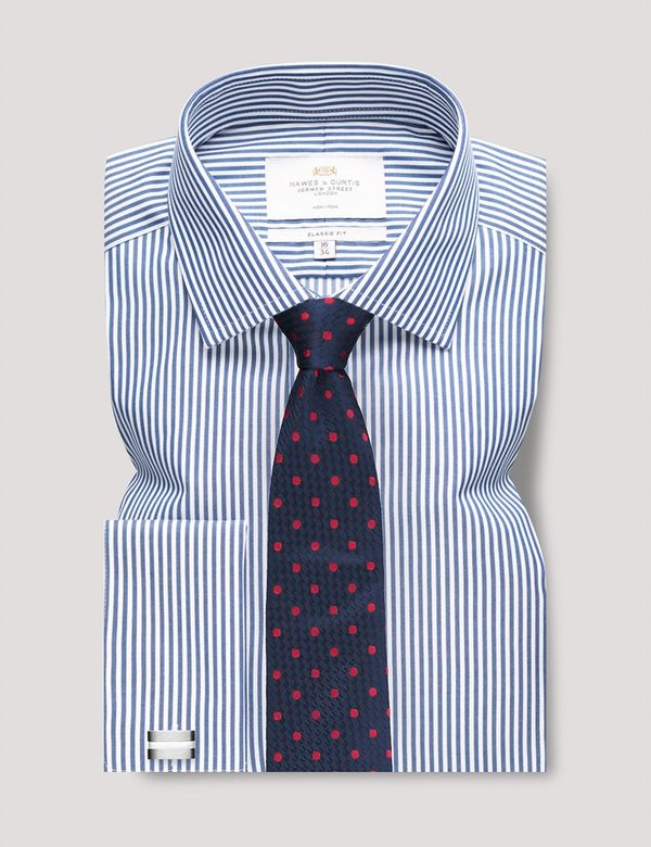 Men's Non-Iron Navy & White Bengal Stripe Classic Shirt