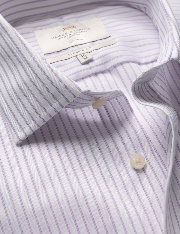 Classic Fit Lilac & White Stripe Non-Iron Shirt