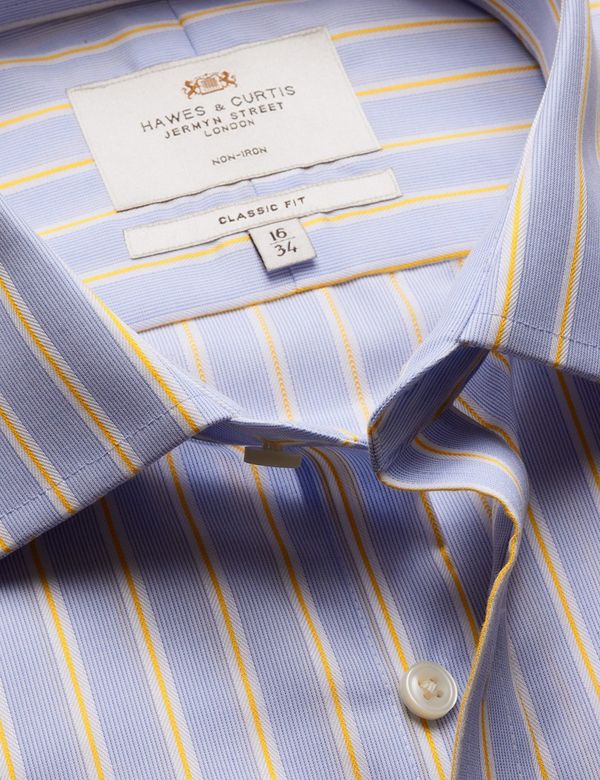 Men's Classic Fit Blue & Yellow Stripe Non-Iron Shirt