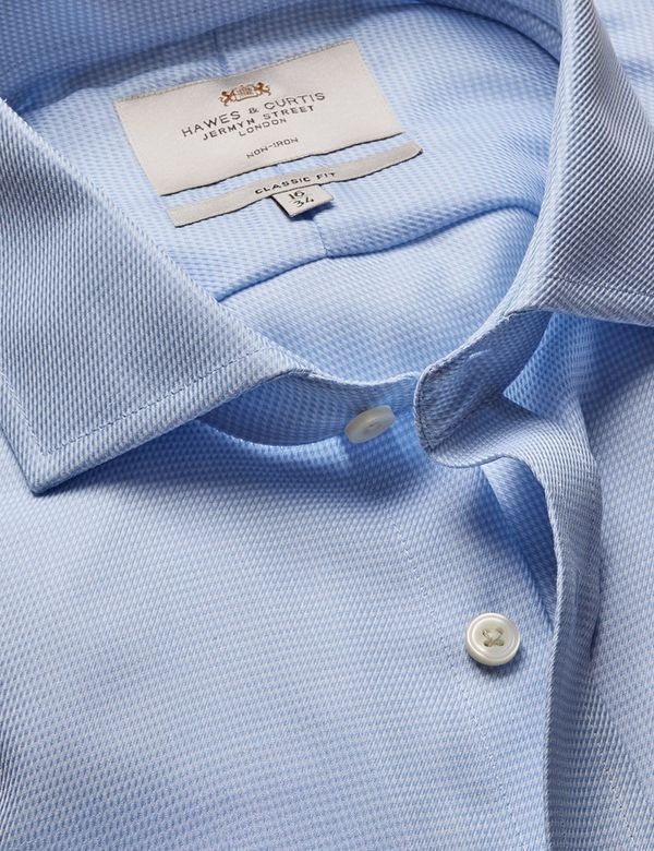 Classic Fit Blue Textured Weave Non-Iron Shirt