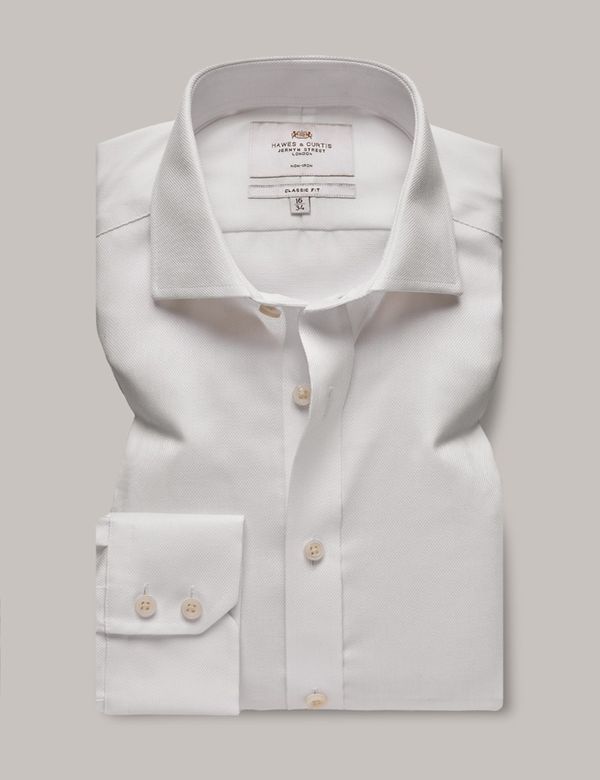 Men's Non-Iron White Pique Classic Shirt Windsor Collar Hawes