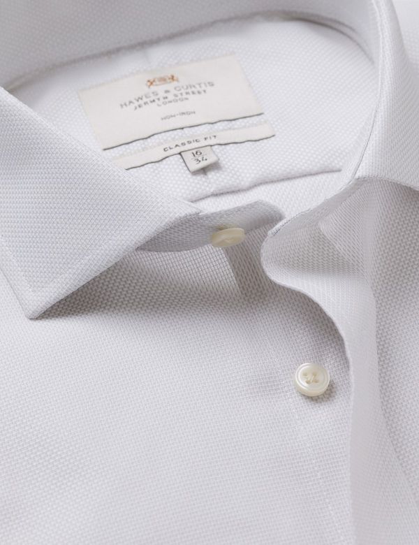 Classic Fit Grey & White Textured Weave Non-Iron Shirt