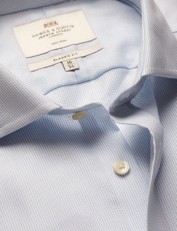 Classic Fit Light Blue & White Textured Weave Non-Iron Shirt