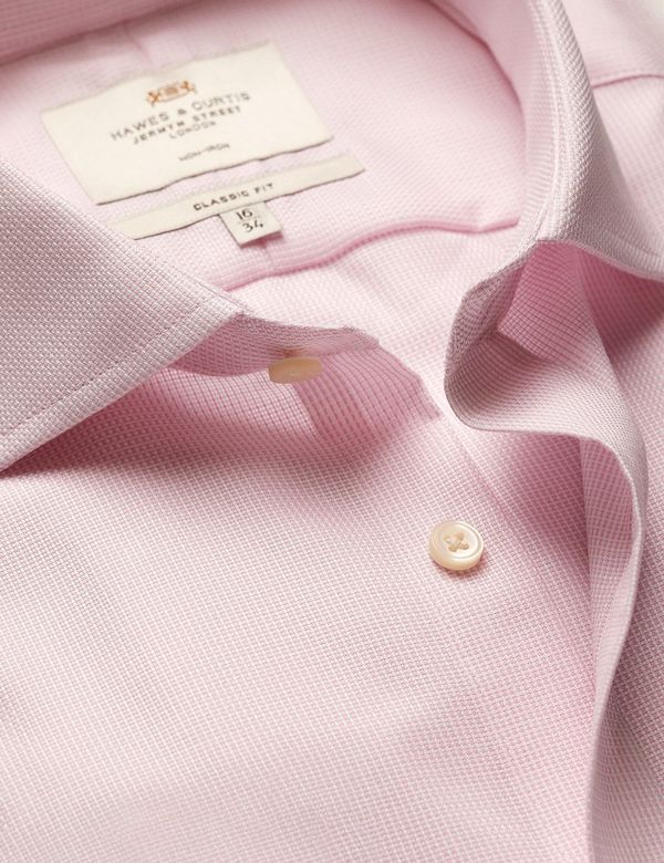 Classic Fit Pink & White Textured Weave Non-Iron Shirt
