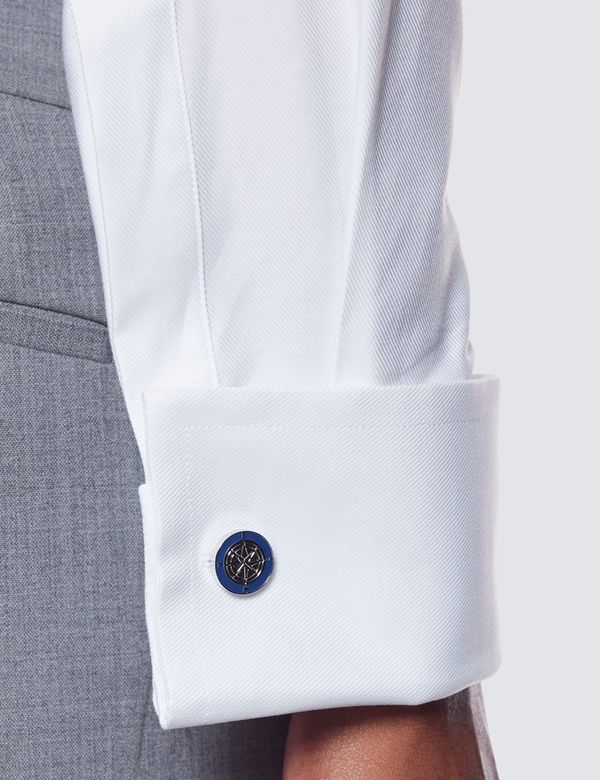 Men's White Twill Slim Shirt - High Collar - Double Cuff