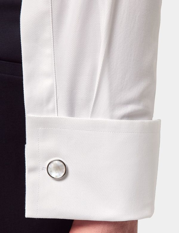 Oxford Men's Blue Twill Double Cuff Dress Shirt - Italian Design, French Cuff, Long Sleeve (Collar 15.5-18.5, Chest M-XXL)